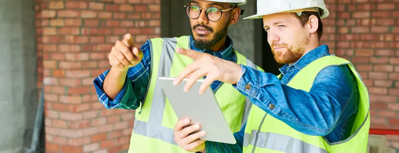 Zwei Handwerker mit Tablet 