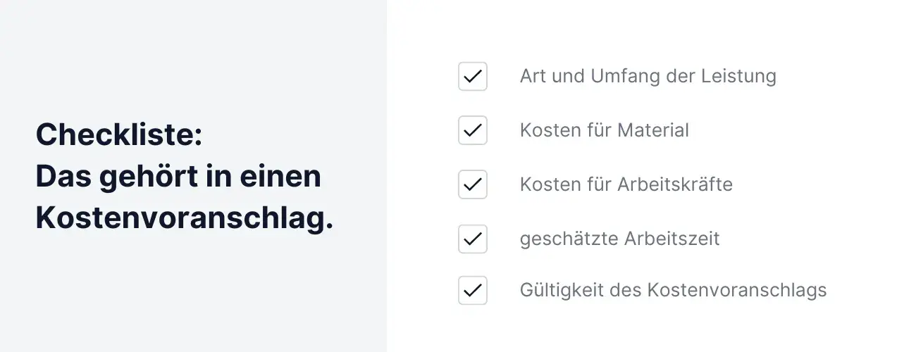 Checkliste zu was in einen Kostenvoranschlag gehört