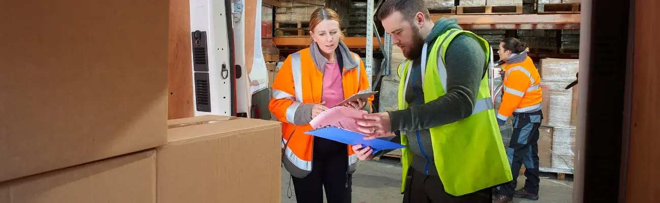 Paket wird angenommen und Lieferschein unterschrieben