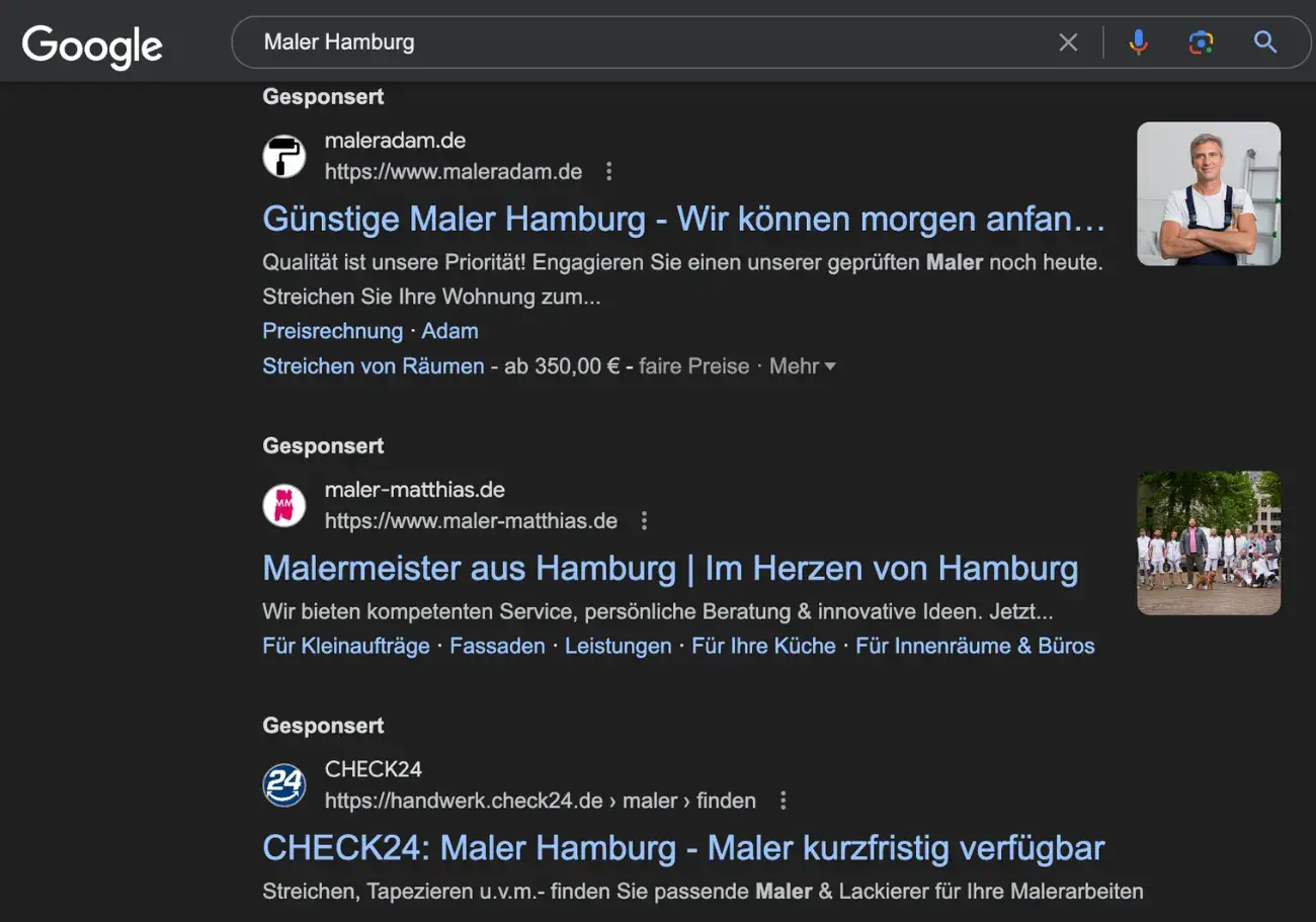 Google Suchergebnisse: Gesponsorte Beiträge