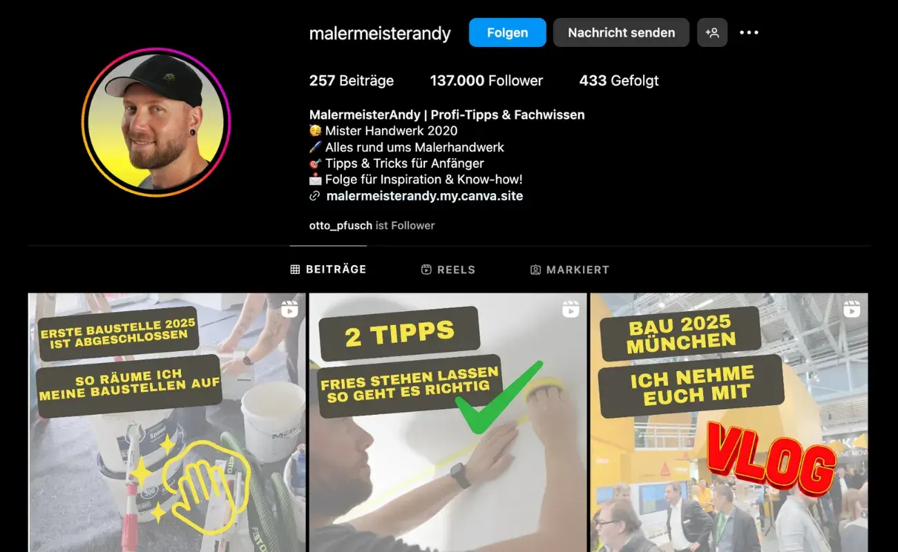 Malermeister Andy - Baufluencer Instagram Profil