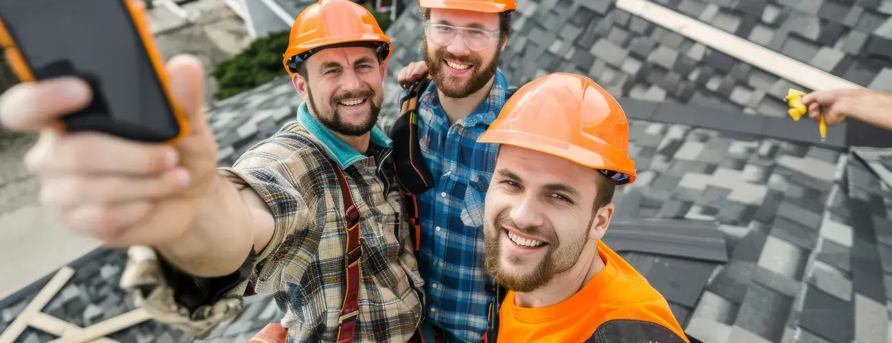 Handwerker die ein Selfie machen für Social Media